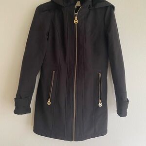 Michael Kors Black Trench Coat with Gold Zippers raincoat